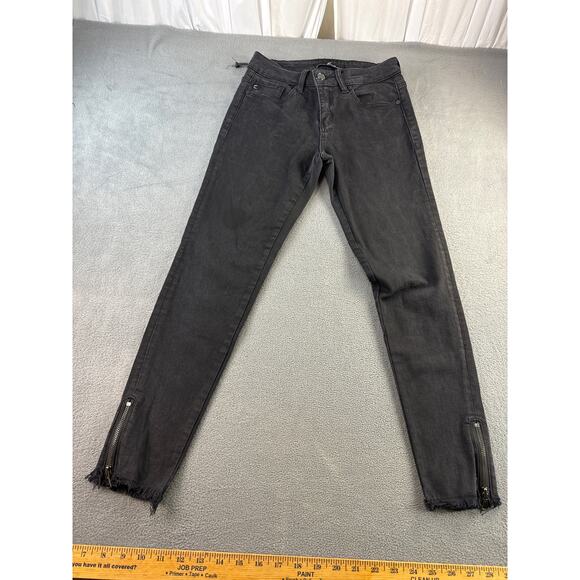 KanCan 5 / 26 Skinny Black Raw Zip Hem Stretch Denim Jeans‎ Distressed - Picture 1 of 9